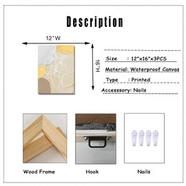 Derkymo 3 Pieces Couple Minimalist Line Poster Kisses and Hugs Heart Canvas Art Abstact Yellow Painting Prints Framed Artwork Easy to Hang