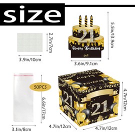 Black Gold Happy 21th Birthday Money Box for Cash Gift, Pull Surprise Money Gift Box for Women Men 21 Years Old Birthday Presents,Birthday Gift Money Box Money Presentation Box for Cash Gifts Birthday