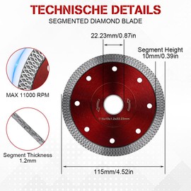 Flintronic Diamond Disc 115 mm, Pack of 2 Diamond Cutting Disc, Diamond Tile Disc Extra Thin, Universal Cutting Disc for Concrete, Granite, Stone, Masonry, Brick
