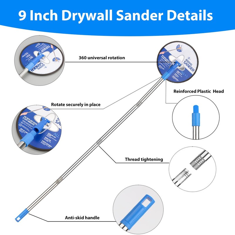 Pole Sander for Drywall,Manual Hand Radial Wall Sander with Extension