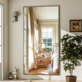 GLSLAND GLSLAND 71"x31" Full Length Mirror Extra Large Hanging or Leaning Rectangle Mirror Aluminum Alloy Thin Frame Bedroom Floor Dressing,Black