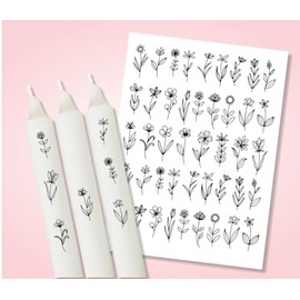 Tattoofolie für Kerzen/Keramik DIN A5 verschiedene Motive Blumen Herzen Glückslicht (Wildblumen schwarz)