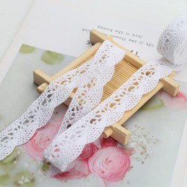 DAHI Lace Ribbon Cotton Decorative Ribbon Vintage Lace Trim Crochet Border for Crafts Sewing Wedding Decoration Scrapbooking Gift Box (White-E)