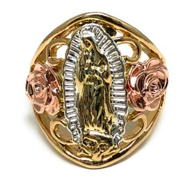 Fran & Co. Gold Plated Women's Tri-Color Virgin Mary Flower Ring Virgen de Guadalupe Anillo Flores (7)