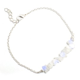 Gempires Natural Moonstone Crystal Bracelet, Healing Energy, June Birthstone Bracelets for Women, 7+1 inch Adjustable Silver Plated Chain