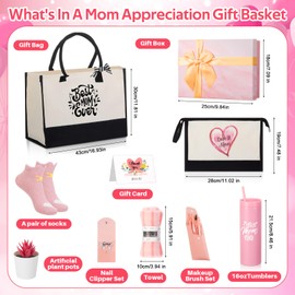 Skylety 10 Pcs Christmas Unique Gift Basket for Women Mother from Daughter Son Kids, Best Mom Gifts for Women, Present Tumbler Socks for Wife from Husband(Pink,Elegant Style)