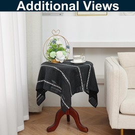 Gernaice Boho Striped Small Square Tablecloth 24x24 Inch, Premium Linen Blend with Cutwork Embroidery, Dustproof Washable Table Cover for Coffee Nightstand Sofa Side End Tables (Black)