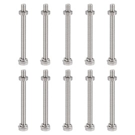 TOP-VIGOR 10Pcs M6 x 75mm Hex Head Screws Bolts, Nuts, Flat & Lock Washers Kits, 304 Stainless Steel Fully Thread Hexagon Bolts for DIY Bike Motorcycles Repair
