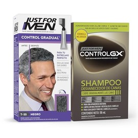 Just For Men Control Gradual, Tinte Para Canas, Color Negro T55, 40g  Control Gx Shampoo Desvanecedor Progresivo De Canas, 118ml                      