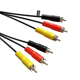 rhinocables 3 RCA to 3 RCA Phono Composite Audio Video AV Stereo Cable Triple 3 x Red, Yellow, Black/White Connector Plugs (1m)