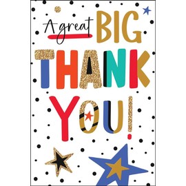 Jonny Javelin Thank You Card - 'A Great Big Thank You' - Stars and Polka Dots Embossed with Foil and Flitter Details