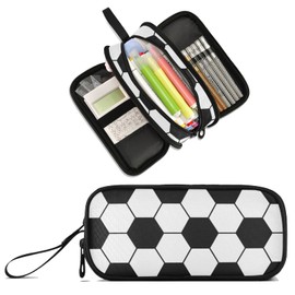 XUWU Soccer Large Capacity Pencil Case Pencil Pouch Office School Large Storage Pen Bag 3 Compartment pencil box for Adults School Teen Girl Boy Men Women