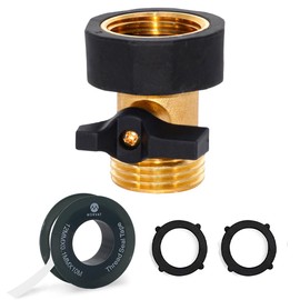 Morvat Heavy Duty Brass & Rubber On/Off Garden Hose Hexagonal Connector Shut Off Valve with Comfort Grip, Adapter for Water Faucet & Hose, Includes Extra Rubber Washers & Teflon Tape