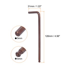 sourcing map Ball End Hex Key Wrench 5mm S2 Steel L-Shape Long Arm Hexagon Metric Wrenches Repairing Tool for Home Repair, Red