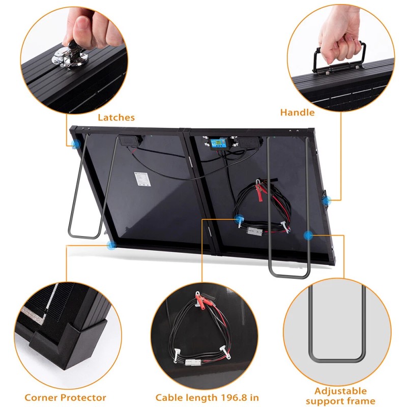 DUOERLAN 300W 12V Mono Foldable Solar Panel Suitcase w/30A Controller