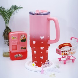 YOME 40 oz Bow Red Tumbler with Handle and Flip Straw for Women | Stainless Steel Insulated Water Bottle | Keeps Drinks Cold | Dishwasher Safe | Cupholder Friendly | Gift Gym Travel Yoga