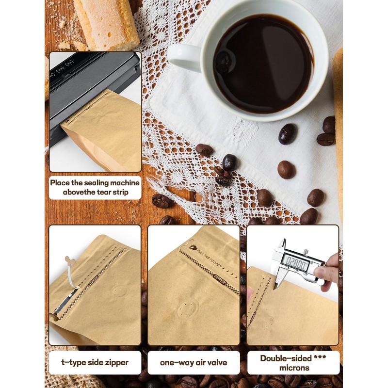 FireKylin 100 PCS Coffee Bags with Valve, (16 oz, 1
