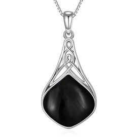 Seiyang Teardrop Black Agate Necklace 925 Sterling Silver Celtic Knot Pendant Black Irish Jewelry Gothic Gifts for Women