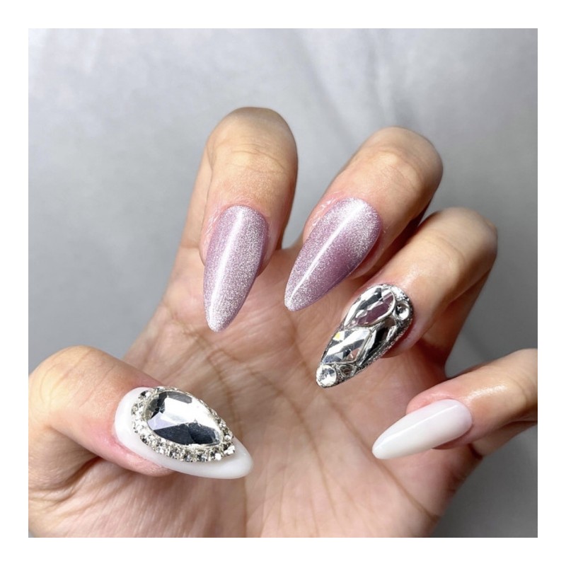 Youngrong Boss Full Stone Handmade Nail Tips - Blue Pearl