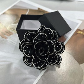 Rose Flower Rhinestones Big Brooch Lapel Pins for Women Her Fashion Elegant Crystal Camellia Floral Brooches Pin for Dresses Suit Clothes Accessories Jewelry Boutonniere Wedding 100mm (Clear CZ)