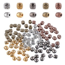PH PandaHall 100pcs 5 Colors Tibetan Spacer Beads, 6mm Barrel Metal Spacer Beads Column Loose Connector Charm Beads for DIY Bracelet Necklace Jewelry Making