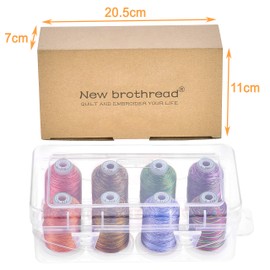 New brothread - 18 Options - 8 Snap Spools of 1000 m Each Polyester Machine Embroidery Thread with Clear Plastic Storage Box for Embroidery & Quilting - Variegated Colour1