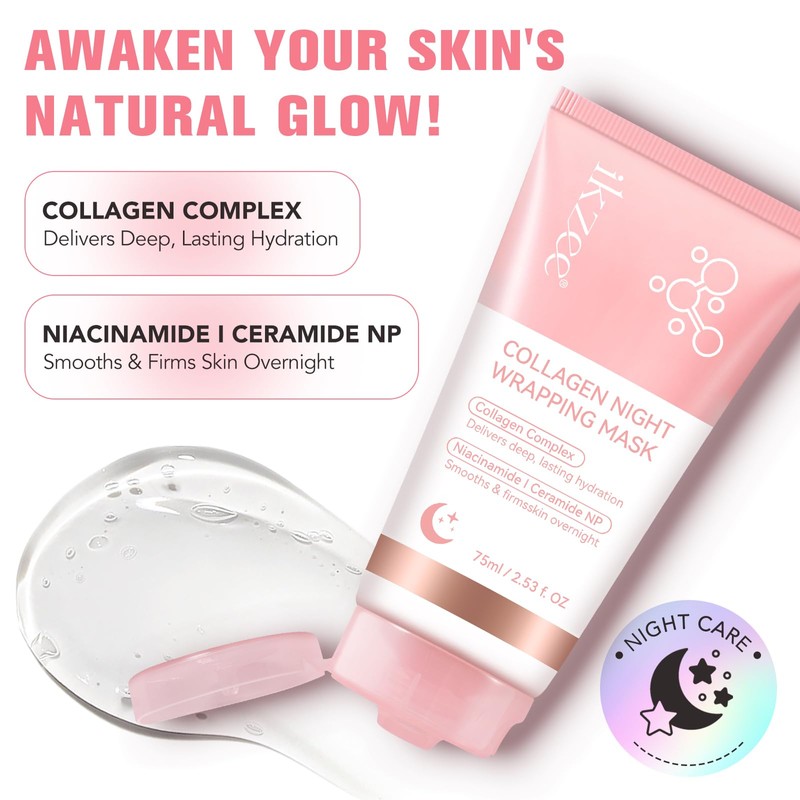 IKZEE Collagen Night Wrapping Mask, Collagen Overnight Peel Off Facial