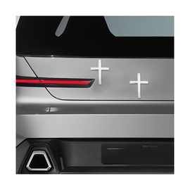 Sandfren 2PCS Metal Jesus Christ Cross Badge Car Stickers, 1.8" x 2.5" Alloy 3D Self-Adhesive Vehicle Emblem Decal for Covering Scratches, Auto Trunk Tail Decoration, Universal Fit (Silver)