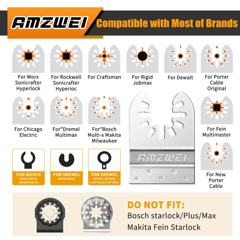 AMZWEI 15PCS Diamond Oscillating Tool Blades, Curved Edge Long Multi