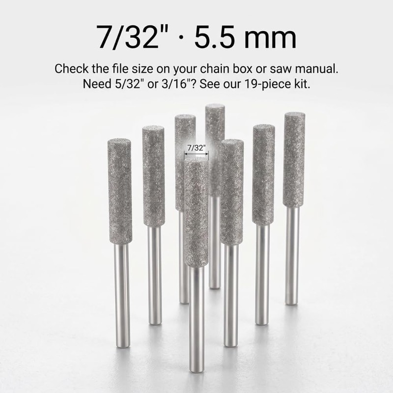 Sharp Pebble 7/32" Chainsaw & Hedge Trimmer Sharpener Bits, 8-Piece