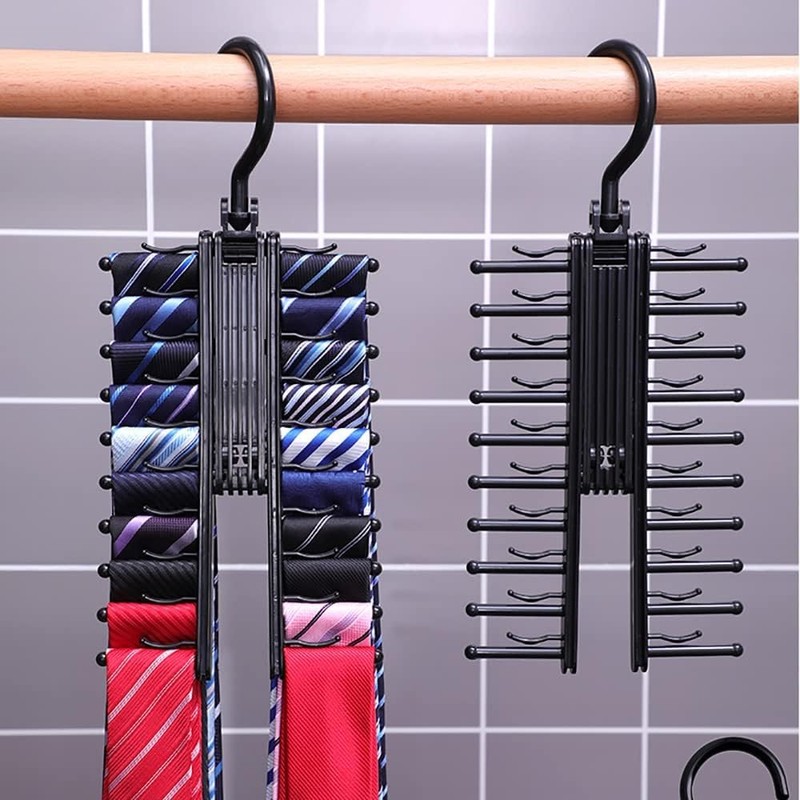 Upgraded 2 PCS Adjustable 20 Tie Rack Holder, 360° Rotating
