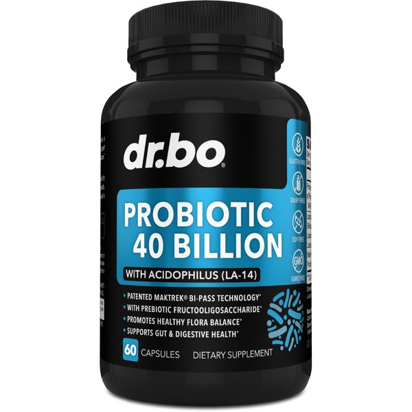 Probiotic 40 Billion CFU Supplement - Lactobacillus Acidophilus Probiotics for Women & Men Capsules - Gluten Free Probiotics for Digestive Health Pills with Bifidobacterium, Plantarum, Paracasei, FOS