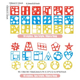 GLOBLELAND 34 Stück Buntes Einfaches Geometrisches Malschablonen Set Für Kunst von Erwachsenen Form Nachzeichner Malvorlagen Geometrische Zeichenschablonen Für Heimwerkerarbeiten