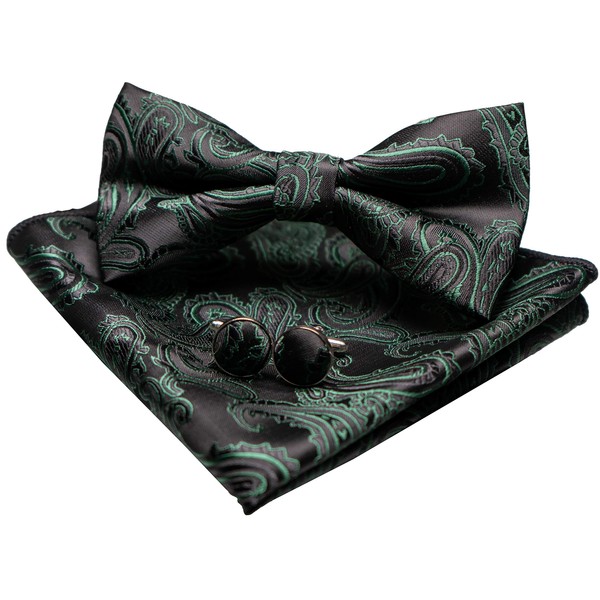 Jemygins Paisley Bow Tie, Men’s Pocket Handkerchief and Cufflinks Set