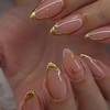 24Pcs Almond Press on Nails Medium Fake Nails Golden 3D