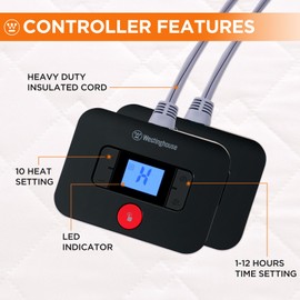 Westinghouse Heated Mattress Pad Queen, Comfortable Electric Mattress Pad with 10 Heating Settings & 1-12 Hours Auto Shut Off, Fit Up to 17" Deep Pocket, Queen Size 60"x80"