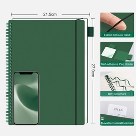 RETTACY RETTACY Collegeblock A4 Kariert, Leichtgewicht Notizbuch A4, Blcok Ringbuch, 100gsm mit 55 Blatt / 110 Seiten Zeichnen, PVC Cover, Tagebuch, College, Konferenz, Reise, 19.3x 25.4cm - Dunkelgrün