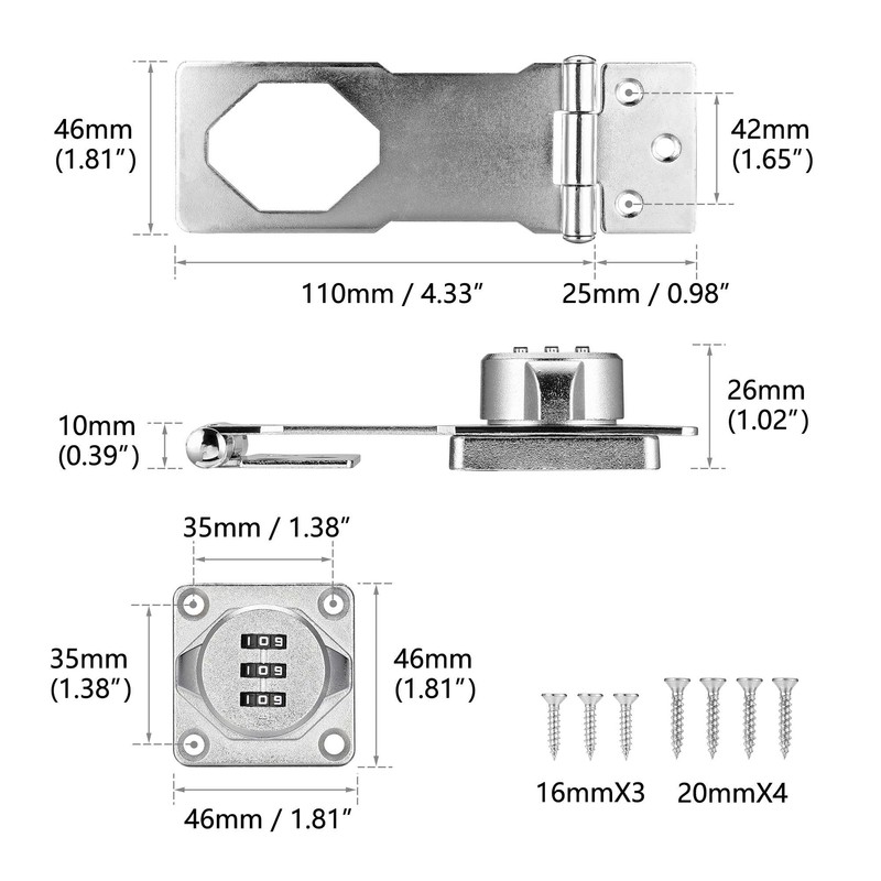 Lpraer 2 Cabinet Lock 3-Digit Combination Lock Hasp Lockable 135