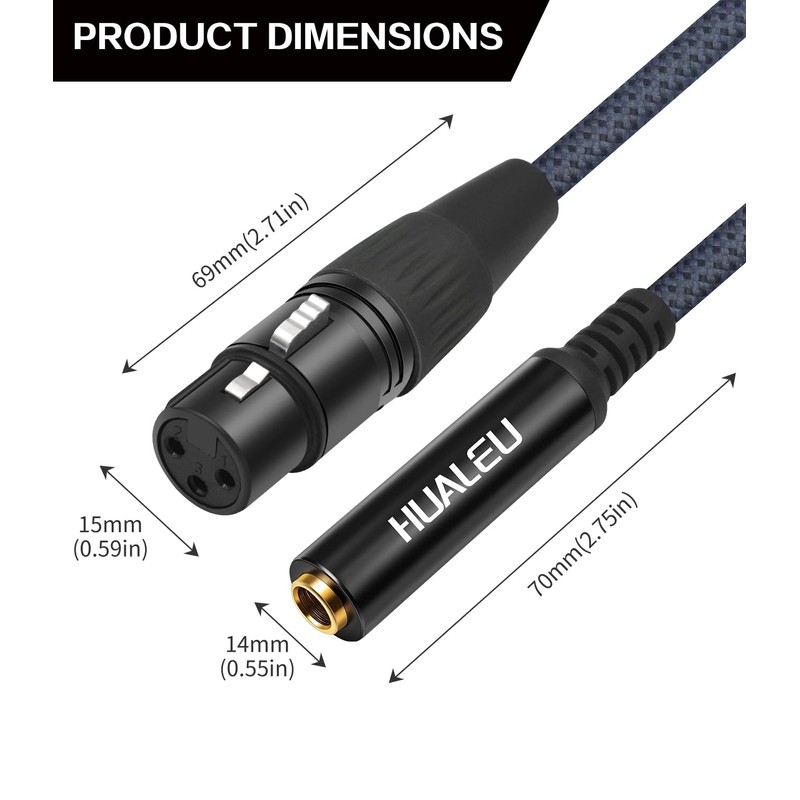 HUALEU 2Pack XLR to 1/4 Cable,Balanced 3 Pin XLR Female