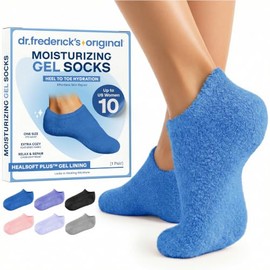 Dr. Frederick's Original Calcetines de gel hidratante para hombres y mujeres, pies secos y tratamiento de talón agrietado, forro de gel para pies comp