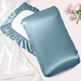 Manyshofu Satin Pillowcases for Hair Protection - 1Pcs Blue Pillow Cases, Elastic Band Standard & Queen Satin Pillowcases Luxury Silky Pillow Cases Travel Pillow Covers