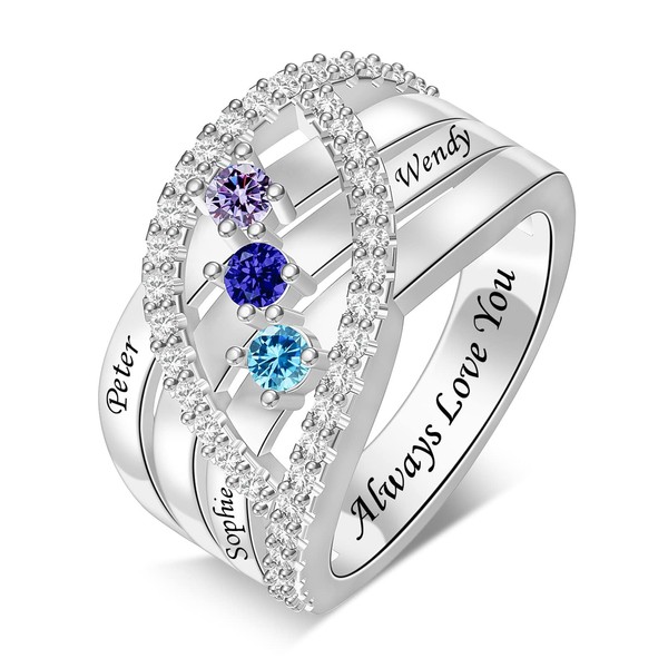 ORFANDE Custom Mothers Ring with 1-6 Simulated Birthstones Personalized Ring