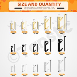 Tanstic 120 Sets Picture Hangers, 5 Sizes Picture Hanging Kit Including 10lb/20lb/30lb/50lb/100lb Picture Hanging Hooks with Nails for Painting, Picture, Clock(Gold, Black, Silver)