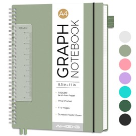 AHGXG Graph Paper Notebook - Spiral Notebook 8.5" x 11", A4 Large Graph Notebook, 100 gsm Thick Grid Paper, Waterproof Plastic Cover Journals for School Writing Engineering Math, Sage Green