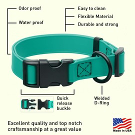 Dogline Biothane Waterproof Dog Collar with Quick Release Buckle Strong Coated Nylon Webbing with Odor- Proof for Easy Care Easy to Clean Fits Small Medium or Large Dogs - Teal 1" Width 15-23" L