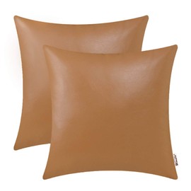 BRAWARM Faux Leather Throw Pillow Covers 20 X 20 Inches - Tan Leather Pilow Covers Pack of 2, Solid Dyed Leather Pillowcases for Couch Bed Sofa Garden Home Decorative