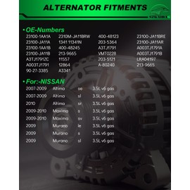 SZKAIDAG Alternator for:-Nissan Altima 2007 2008 2009 2010 3.5 L, 2009-2010 Maxima, 2009 Murano, 130AMP 12V 7-Groove Pulley Gas, Replacement OE# 23100-1AA1A 11341N 400-48245 A003TJ1791 (ALL NEW)