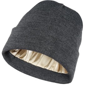 H HOME-MART Beanie Men Women,Satin Lined Knit Slouch Beanie Hat Acrylic Winter Hats for Women Men's Skullies & Beanies Silk Lining Soft Slouchy Warm Cuffed Beanie Hat (Dark Grey)
