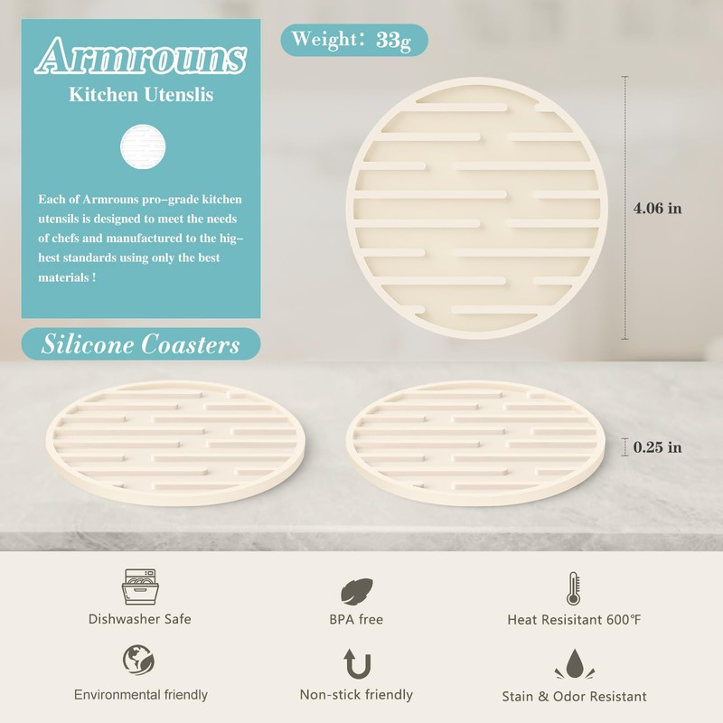 Armrouns Silicone Coasters for Drinks, Thickened Coasters Cup Mat, Heat