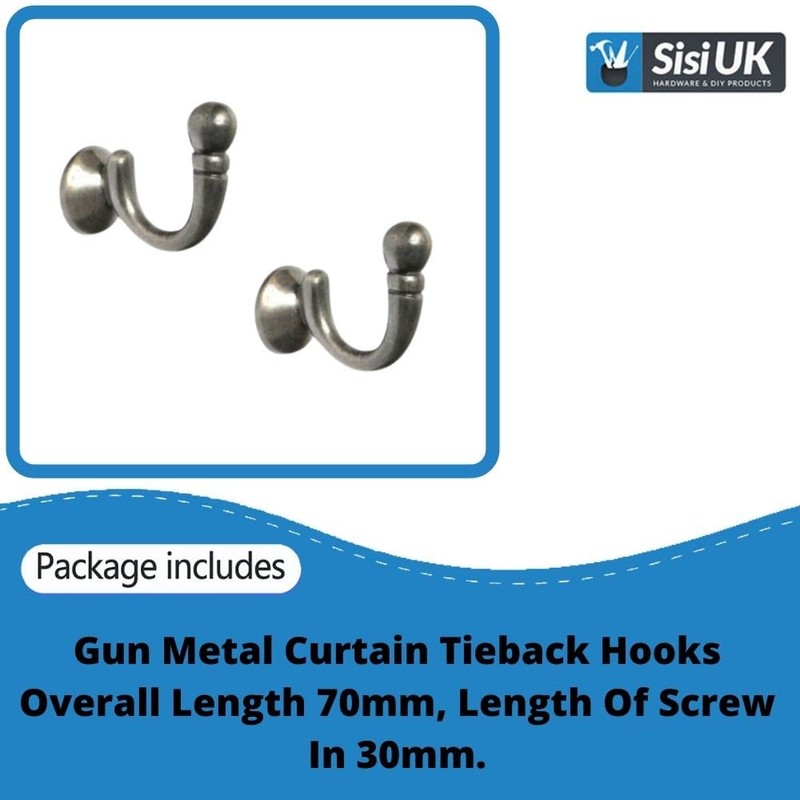 Ball End Curtain Holdbacks Hooks Gun Metal Ball End Curtain